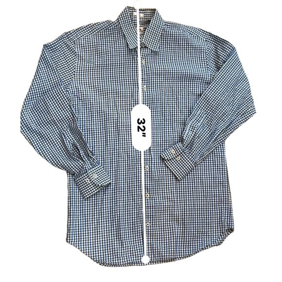 Peter Millar Blue Brown Green Check Spread Collar Button Down Men’s Size Medium - Picture 6 of 6